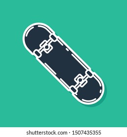 Blue Skateboard icon isolated on green background. Extreme sport. Sport equipment.  Vector Illustration