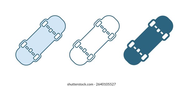 Blue Skateboard icon isolated on white background. Extreme sport. Sport equipment.  Vector