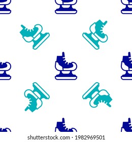 Blue Skates icon isolated seamless pattern on white background. Ice skate shoes icon. Sport boots with blades.  Vector