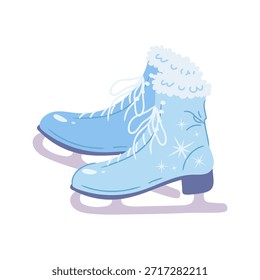 Blaue Schlittschuhe auf weißem Hintergrund. Winter, Vektorgrafik, Eiskunstlaufschuhe