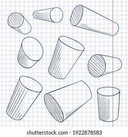 Cilindros Blue Sketch. Juego de vectores de dibujo de la geometría de contorno