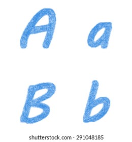 Blue sketch font design set - letters A, B