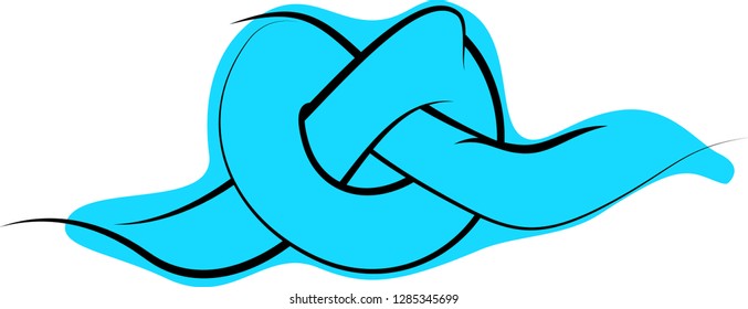Blue Sketch of Knot. Pretzel vector drawing. Pencil style ink pen design. Casual everyday objects. Still life. Children's book illustration. Food illustrations. Nature art. Watercolor artwork.
