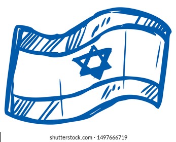 Blue Sketched Illustration of the Israeli Flag Icon