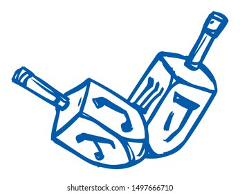 Blue Sketched Illustration of the Jewish Religious Dreidel Icon