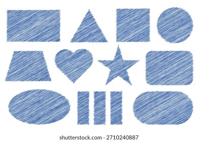 Las Formas geométricas de estilo boceto azul crean un diseño texturizado dibujado a mano. Los contornos únicos añaden carácter artístico a las ilustraciones de formas simples. Ideal para fondos creativos y proyectos gráficos.