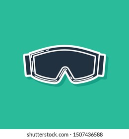 Blue Ski goggles icon isolated on green background. Extreme sport. Sport equipment.  Vector Illustration