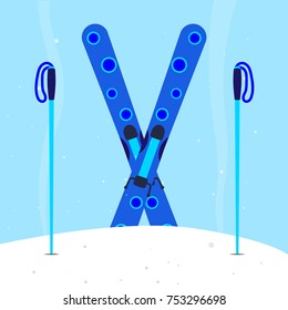 blue Ski sport on snow in winter equipment vector