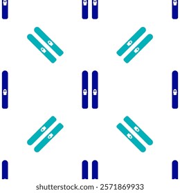 Blue Ski and sticks icon isolated seamless pattern on white background. Extreme sport. Skiing equipment. Winter sports icon.  Vector Illustration