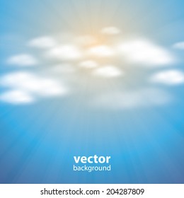 Blue Skies, Sun Behind the Clouds - Abstract Background Design Illustration in Editable Vector Format