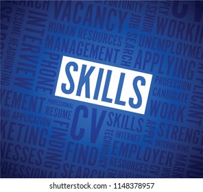 blue skills background text