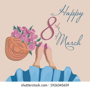 blue skirt and basket of roses