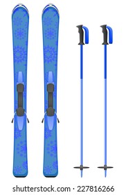 blue skis mountain with snowflakes vector illustration isolated on white background