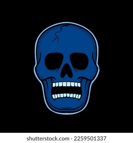 Blue skull art Illustration hand drawn style premium vector for tattoo, sticker, logo etc