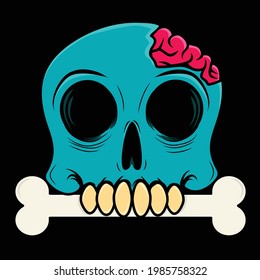Blue skull with brain head vector