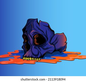 blue skull in cartoon style vector illustration