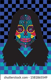 Blue skull girl mosaic background