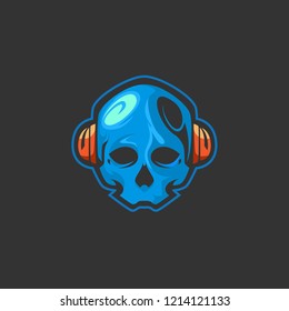 blue skull head gaming logo mascot