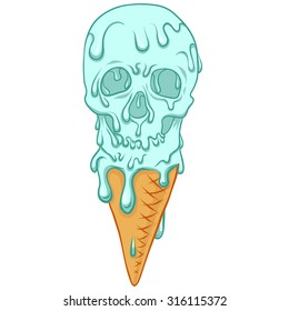 Blue skull - ice cream.White background.