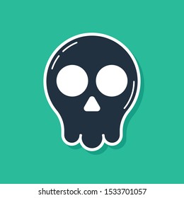 Blue Skull icon isolated on green background. Happy Halloween party.  Vector Illustration