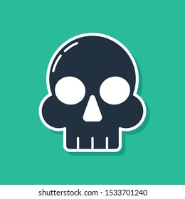Blue Skull icon isolated on green background. Happy Halloween party.  Vector Illustration