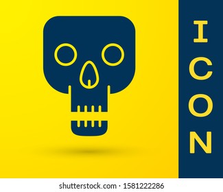 Blue Skull icon isolated on yellow background. Happy Halloween party.  Vector Illustration