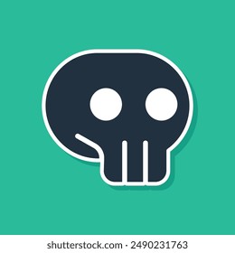 Blue Skull icon isolated on green background.  Vector