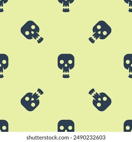 Blue Skull icon isolated seamless pattern on yellow background. Happy Halloween party.  Vector Illustration