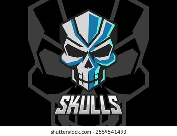 Blue skull logo sharp angle