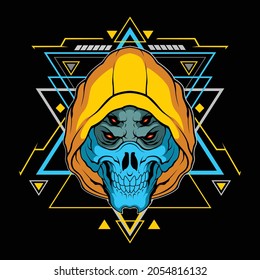 blue skull mask with sacred geometry for commercial use