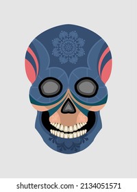 Blue skull with pattern. Textile composition, hand drawn style print. Vector illustrations.