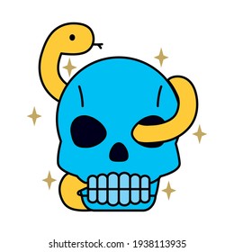 blue skull with snake around
