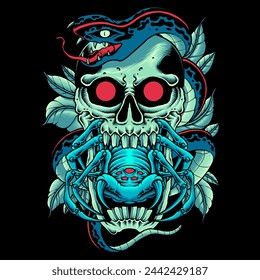 Blue skull and spider vector illustration