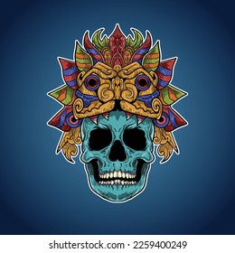 Blue Skull Totem Tribal Mayan Mexican Aztec Voodoo Vector Illustration Artwork