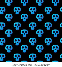 Blue skulls seamless pattern. Game design. Vector.