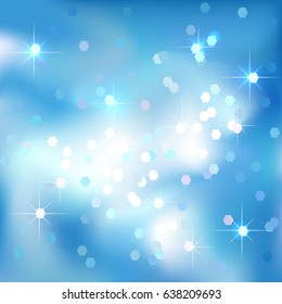 Blue sky abstract background with clouds and stars. Magical New Year, Christmas event style background