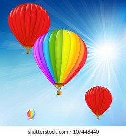 Blue Sky And Air Balloons, Vector Illustration