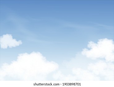 Blue sky with altostratus clouds background,Vector Cartoon sky with cirrus clouds, Concept all seasonal horizon banner in sunny day spring and summer in the morning. Vector illustration horizon 