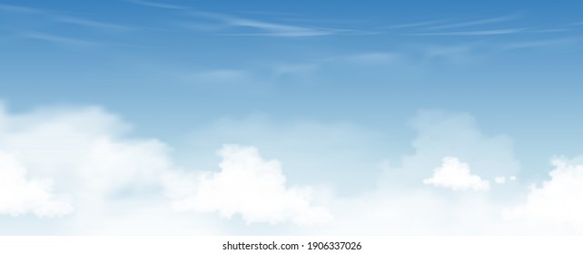 Blue sky with altostratus clouds background,Vector Cartoon sky with cirrus clouds, Concept all seasonal horizon banner in sunny day spring and summer in the morning. Vector illustration horizon 