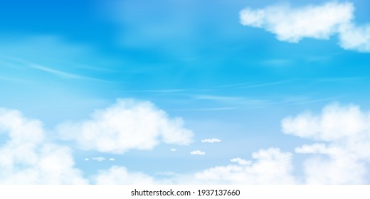 Blue sky with altostratus clouds background,Vector Cartoon sky with cirrus clouds, Concept all seasonal horizon banner in sunny day spring and summer in the morning.3D Vector illustration horizon 