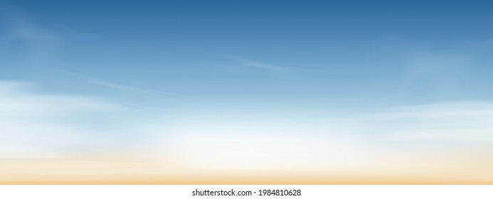 Blue sky with altostratus clouds background,Vector Cartoon sky with cirrus clouds,Concept all seasonal horizon banner in sunny day spring and summer in the morning.Horizon four seasons background