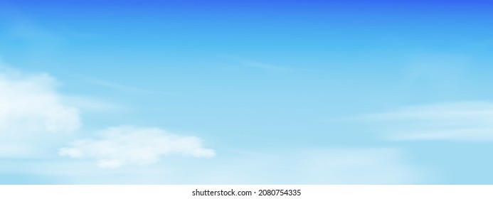 Blue sky with altostratus clouds background,Vector Cartoon sky with cirrus clouds,Concept all seasonal horizon banner in sunny day spring and summer in the morning.Horizon four seasons background