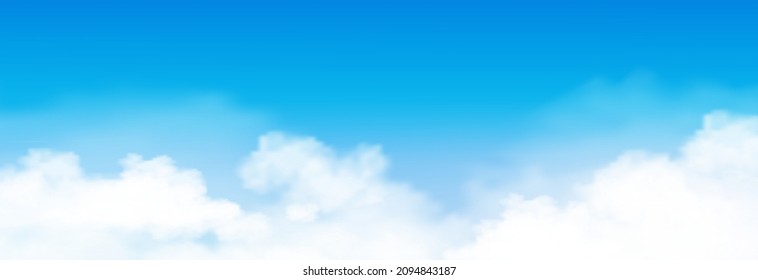 Blue sky with altostratus clouds background,Vector Cartoon sky with cirrus clouds,Concept all seasonal horizon banner in sunny day spring and summer in the morning.Horizon four seasons background