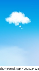 Blue sky with altostratus clouds background,Vector  illustration Thought cloud on blue sky, Vertical banner Cartoon Isolated Think bubble, White Blank Speech in 3D fluffy cloud.