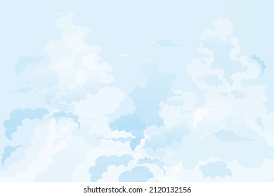 Blue sky with altostratus clouds background,Vector Cartoon sky with cirrus clouds, Concept four seasonal horizon banner in sunny day spring and summer in the morning. Vector illustration horizon 