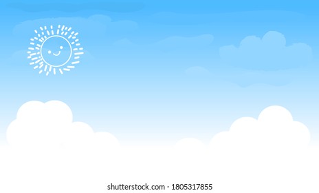 Blue sky background with cartoon sun vector illustration.