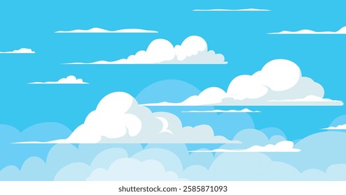 Blue sky background with clouds, nature landscape illustration