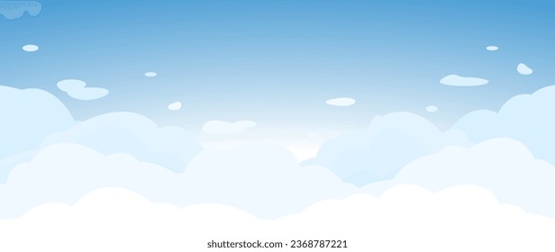 Fondo azul del cielo con nubes. Ilustración vectorial para portada, banner, afiche, web y embalaje.