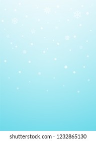 Blue sky background with flat snowflakes and dots. Vector illustration. EPS 10. New Year backdrop. Vector Christmas sky background. Blue and white clouds on blue sky. Template for title or text.