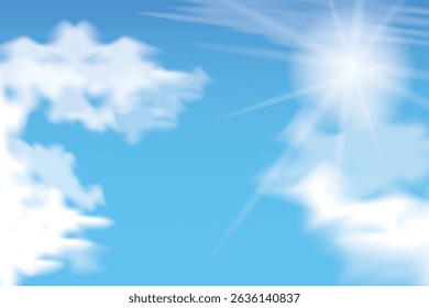 Arrière-plan ciel bleu avec soleil scintillant et nuages blancs doux en plein jour.